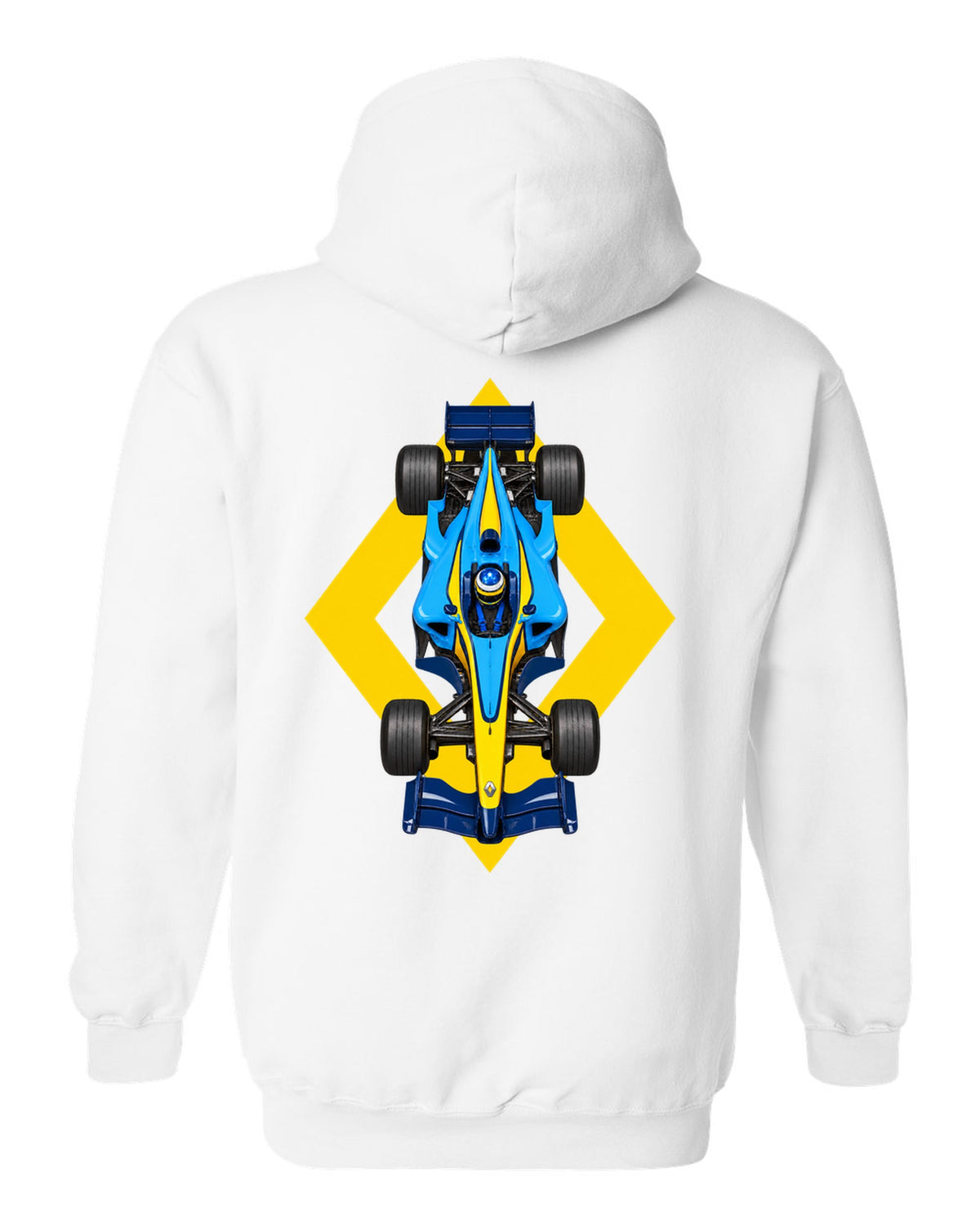 Renault R25 2005 Formula 1 overhead poster artwork white pull over hoodie back view with the design