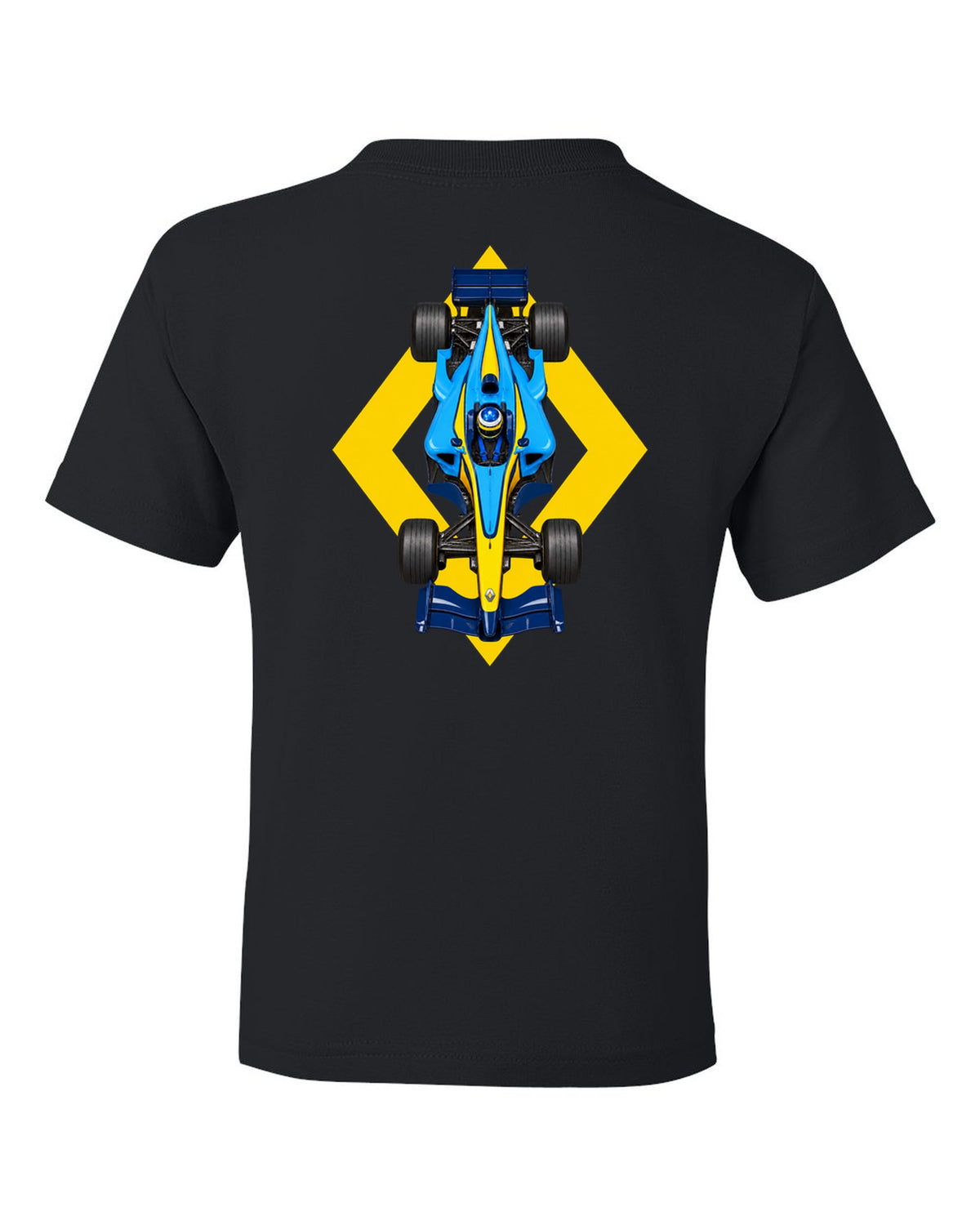 Renault R25 2005 Formula 1 overhead poster artwork black kids tee back view with the design