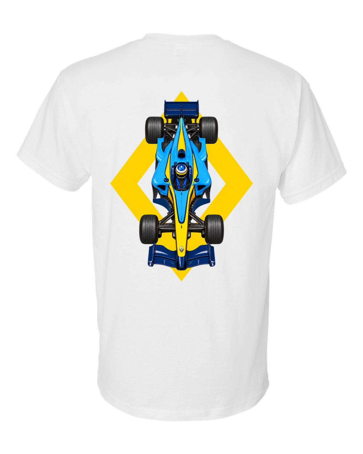 Renault R25 2005 Formula 1 overhead poster artwork white t-shirt back view with the design