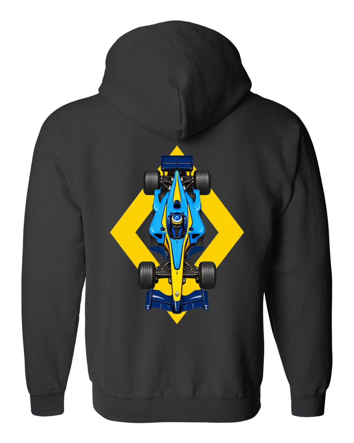 Renault R25 2005 Formula 1 overhead poster artwork black zip hoodie back view with the design