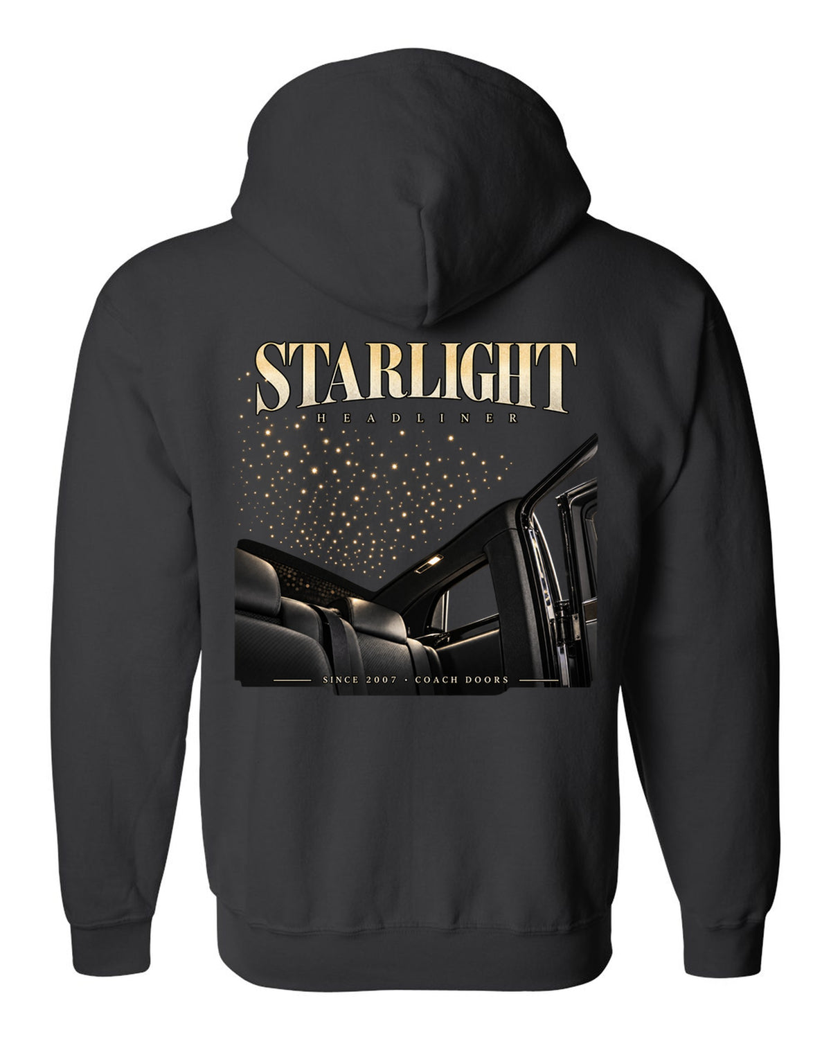 Rolls-Royce Phantom VIII starlight headliner macro black zip hoodie back view with the design