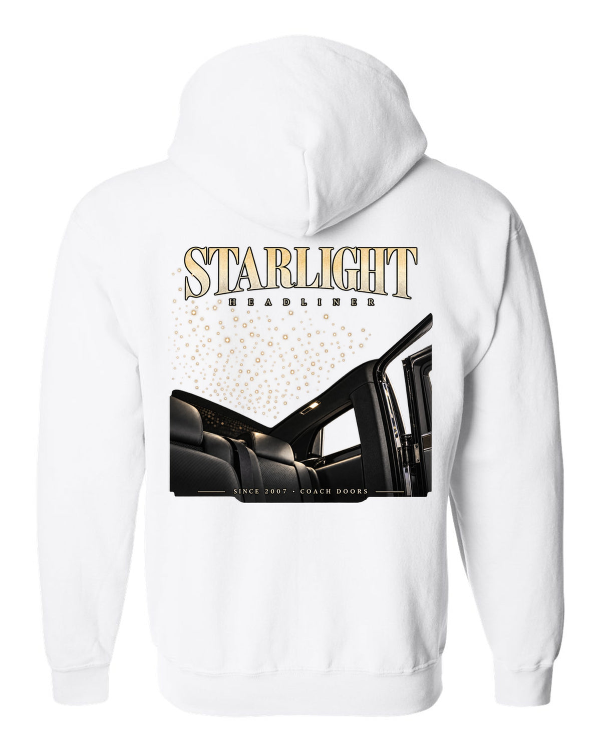 Rolls-Royce Phantom VIII starlight headliner macro white zip hoodie back view with the design
