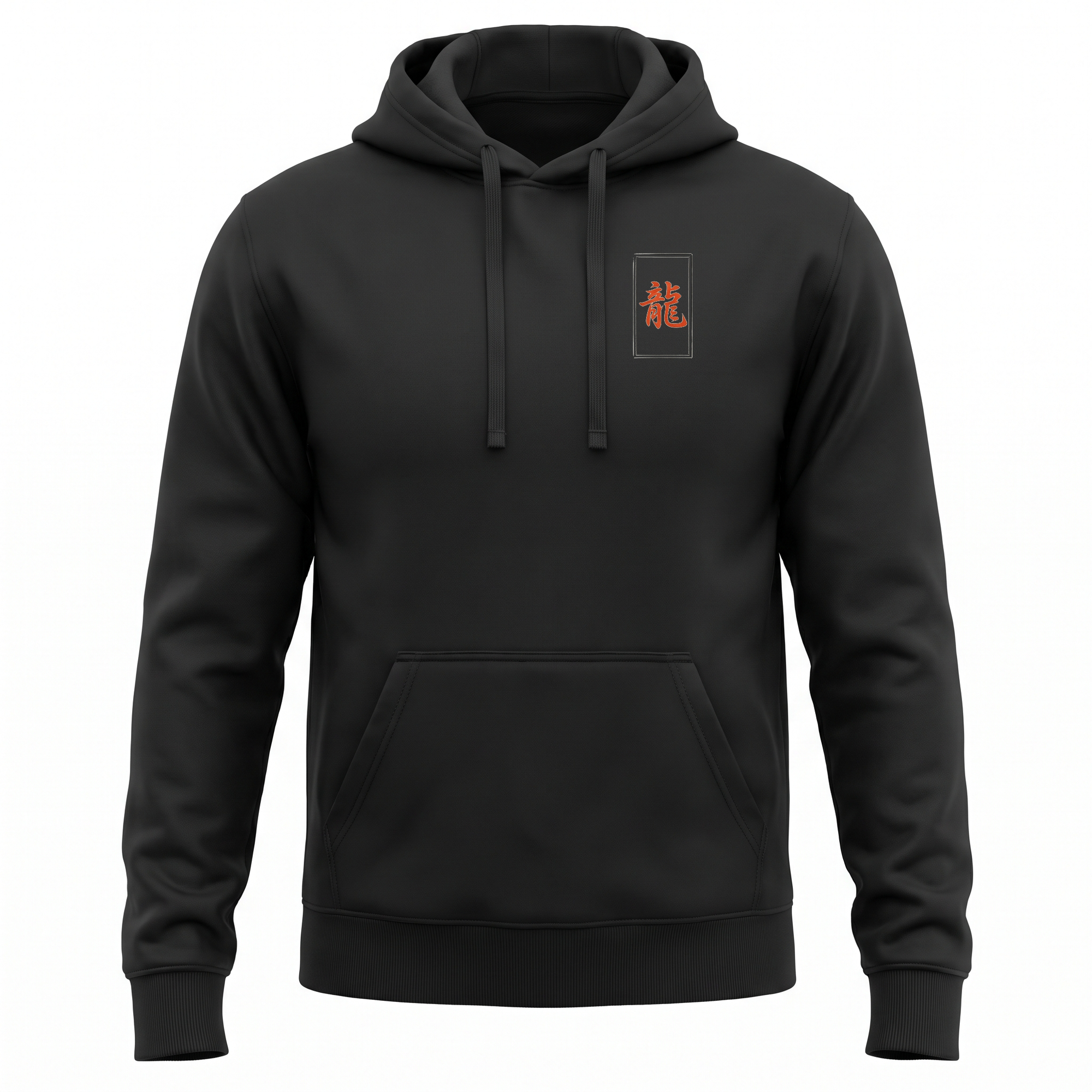Ryu — Hakosuka Dragon Sumi Ink Full-Back Hoodie — Black front (left-chest seal)