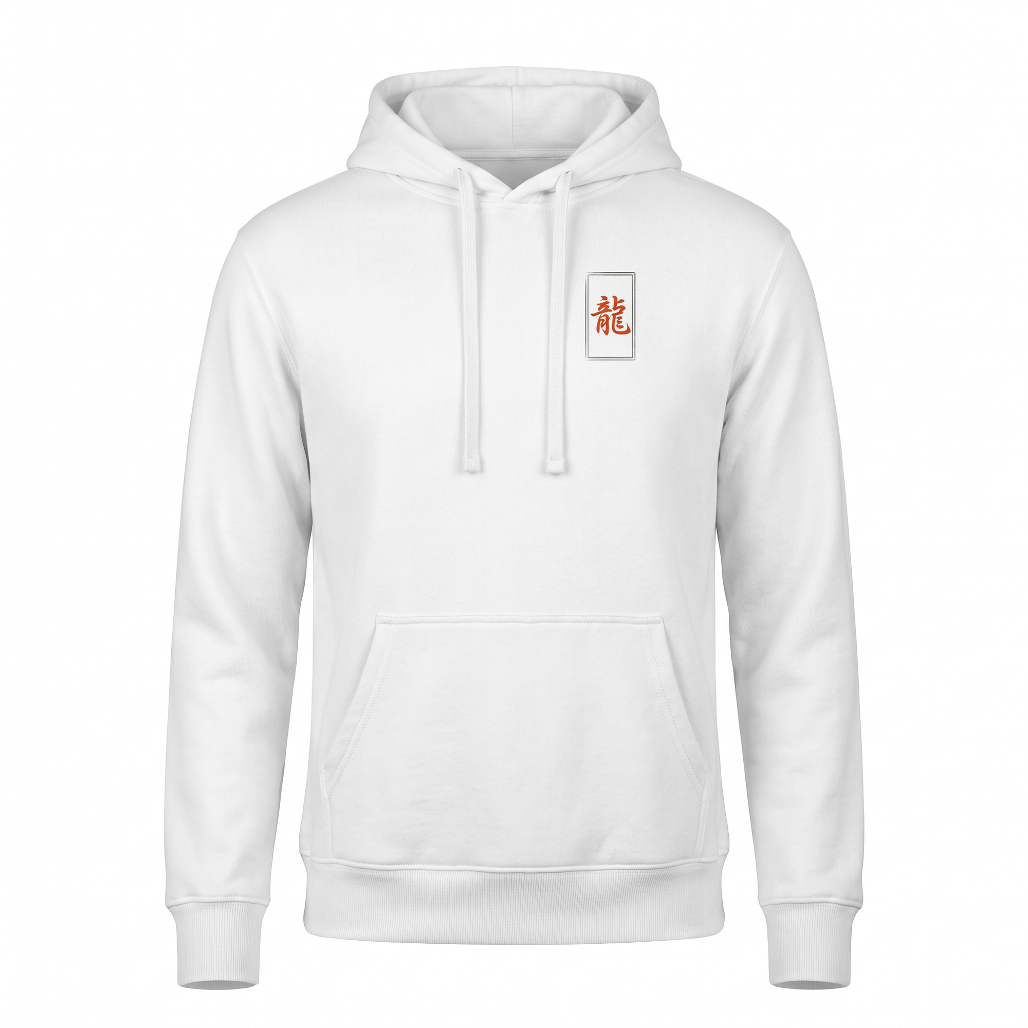Ryu — Hakosuka Dragon Sumi Ink Full-Back Hoodie — White front (left-chest seal)