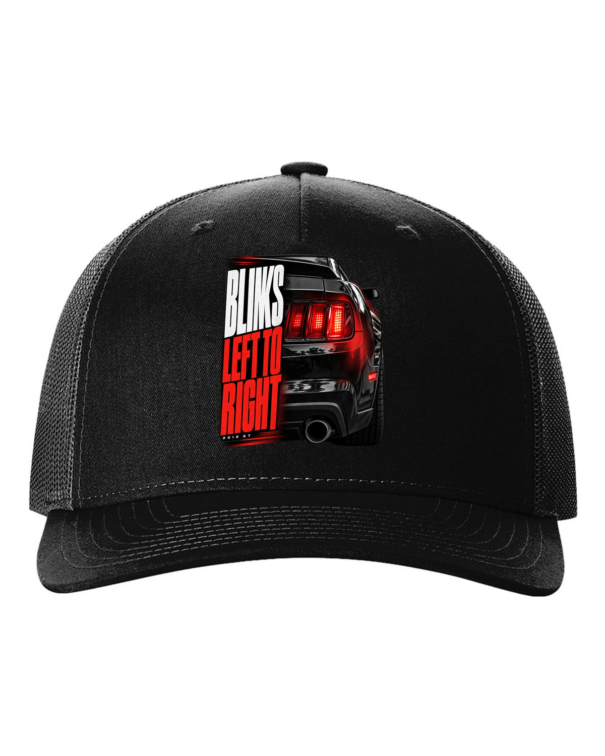 Macro print of a 2010 Ford Mustang S197 GT taillight black hat front view with the design