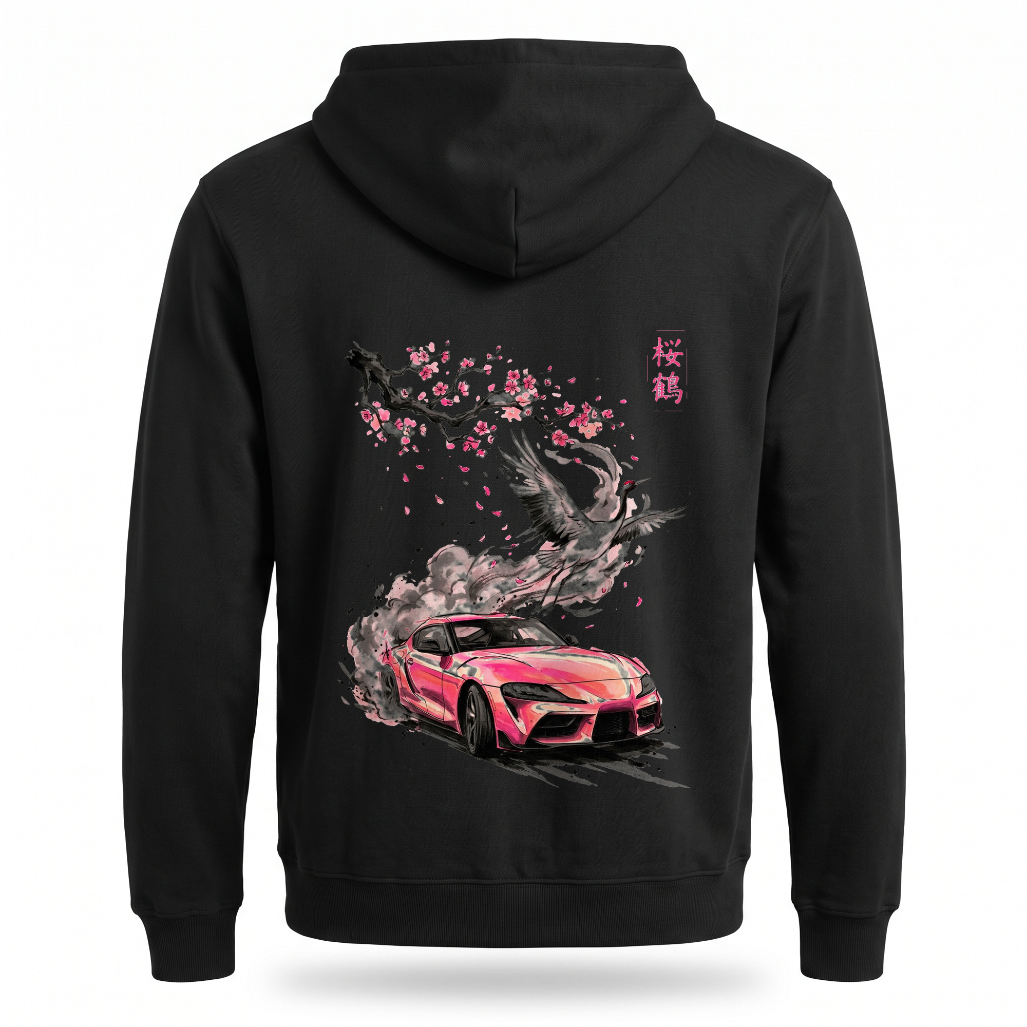 Sakura Crane — A90 Supra Sumi Ink Full-Back Hoodie — Black back