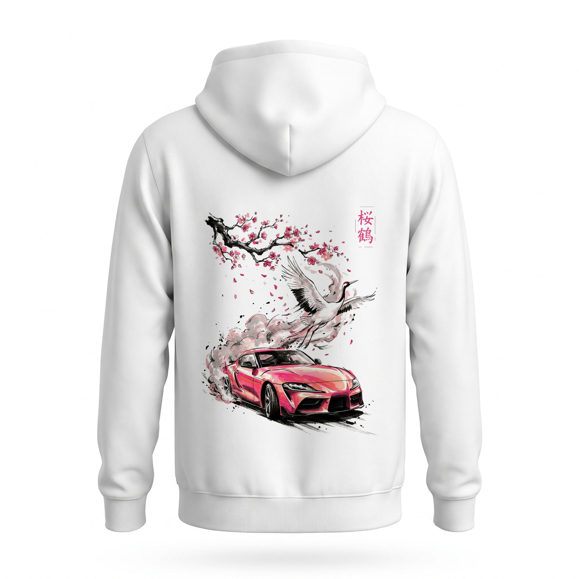Sakura Crane — A90 Supra Sumi Ink Full-Back Hoodie — White back