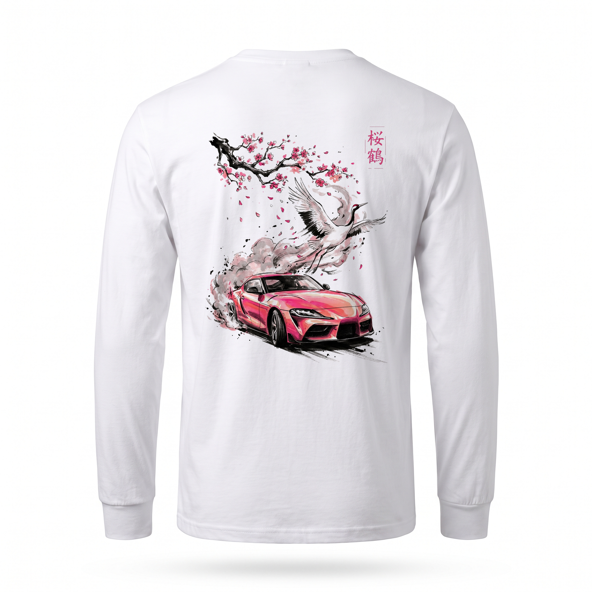 Sakura Crane — A90 Supra Sumi Ink Full-Back Long Sleeve — White back