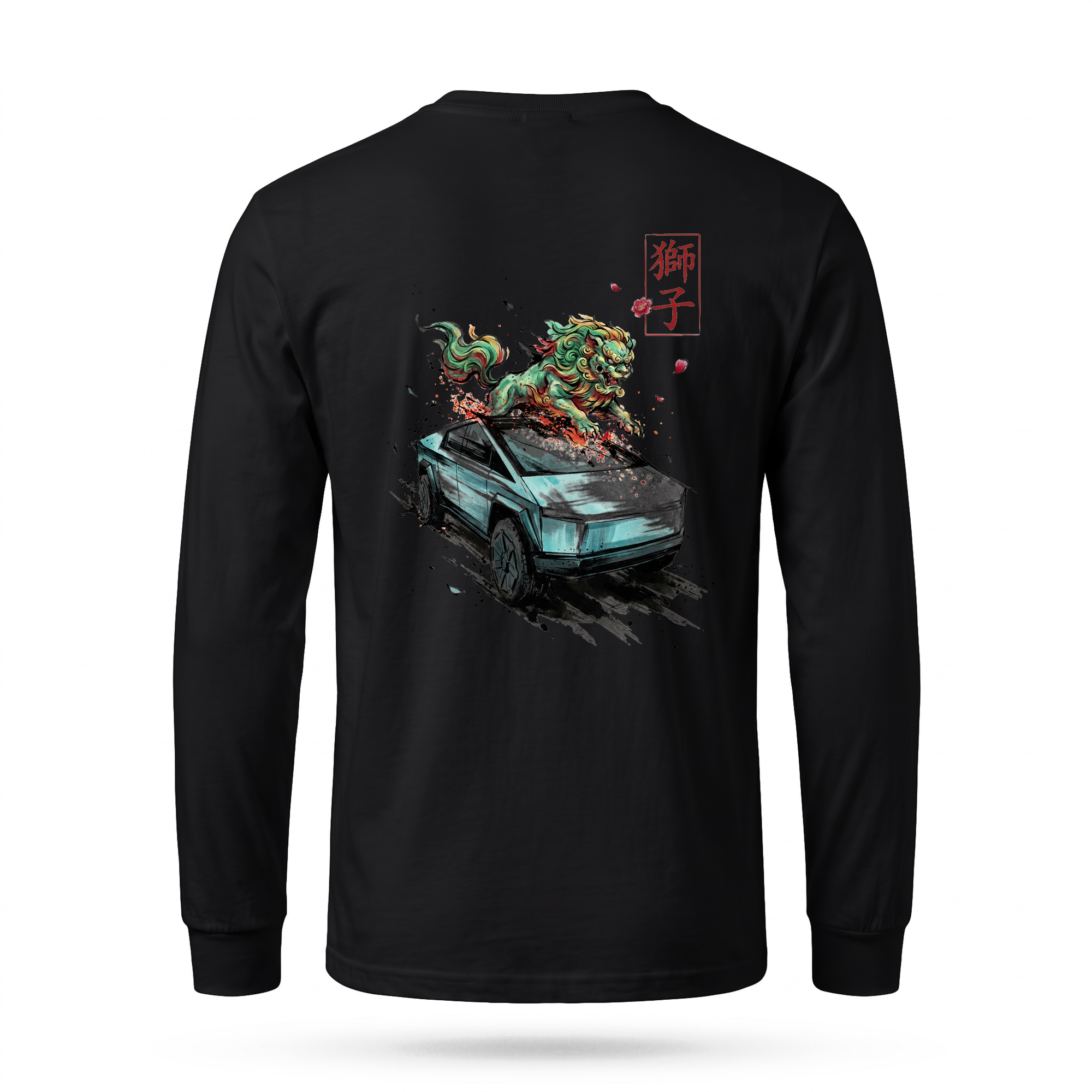 Shishi — Cybertruck Temple Lion Sumi Ink Full-Back Long Sleeve — Black back