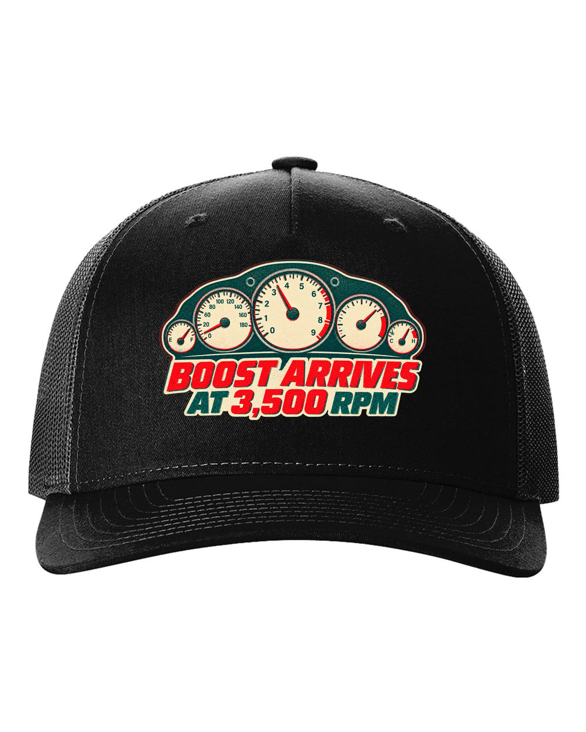 Risograph two-colour print of a tachometer for the Nissan Skyline GT-R R33 BCNR33 black hat front view with the design