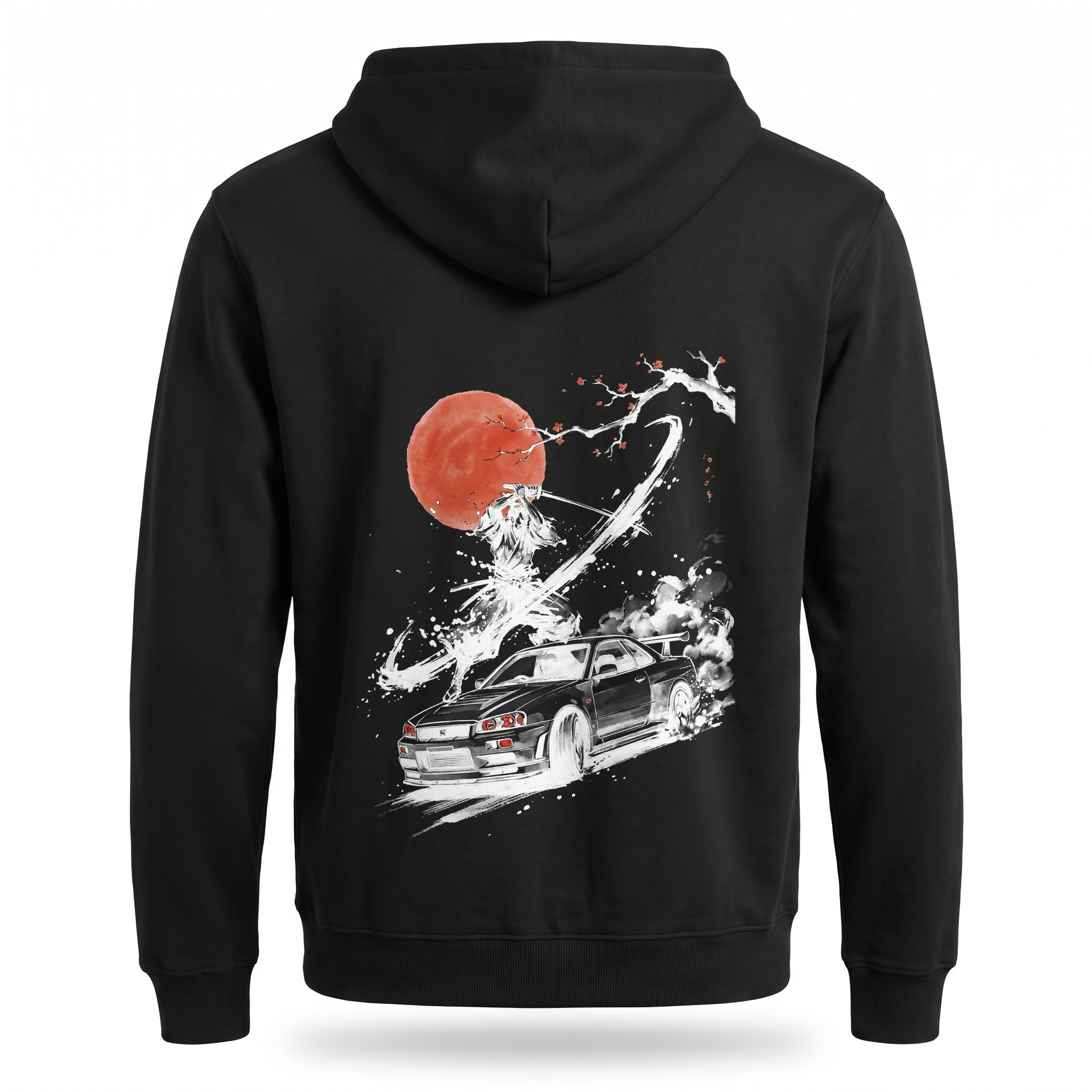 Slash — R34 GT-R Samurai Sumi Ink Full-Back Hoodie — Black back