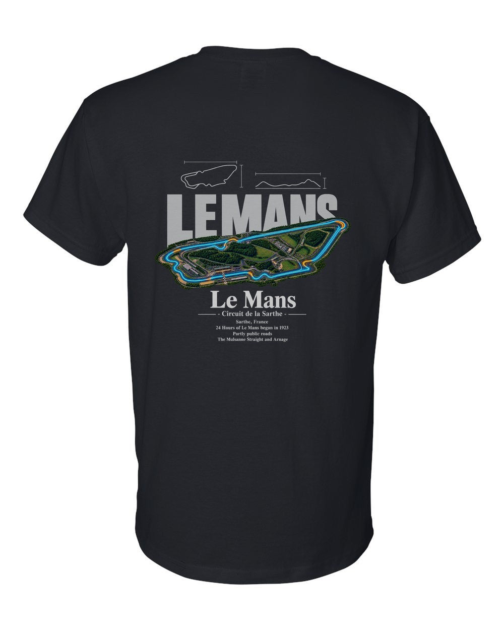 Le Mans black t-shirt back view with the design