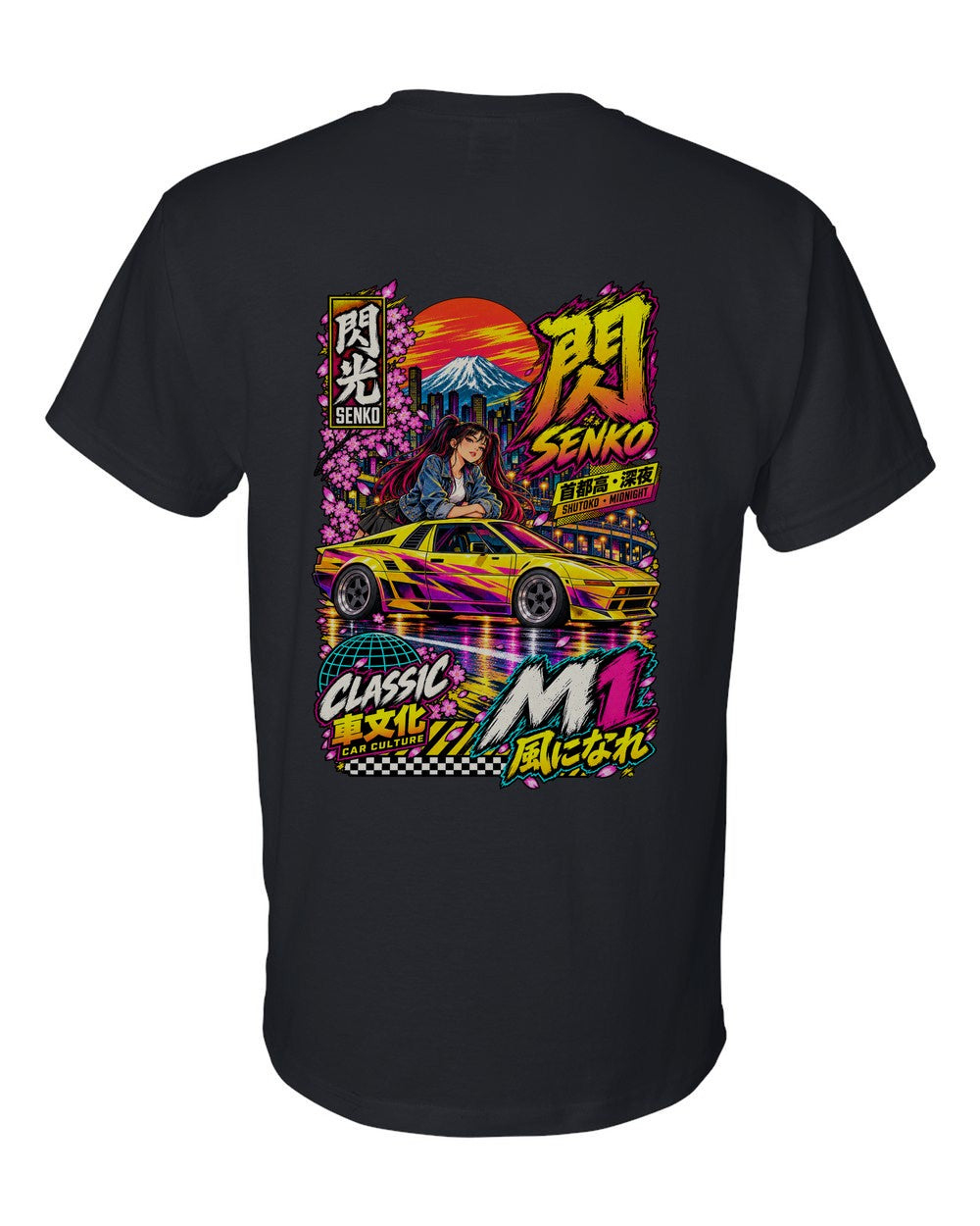 SENKO M1 full-back artwork black t-shirt back view with the design