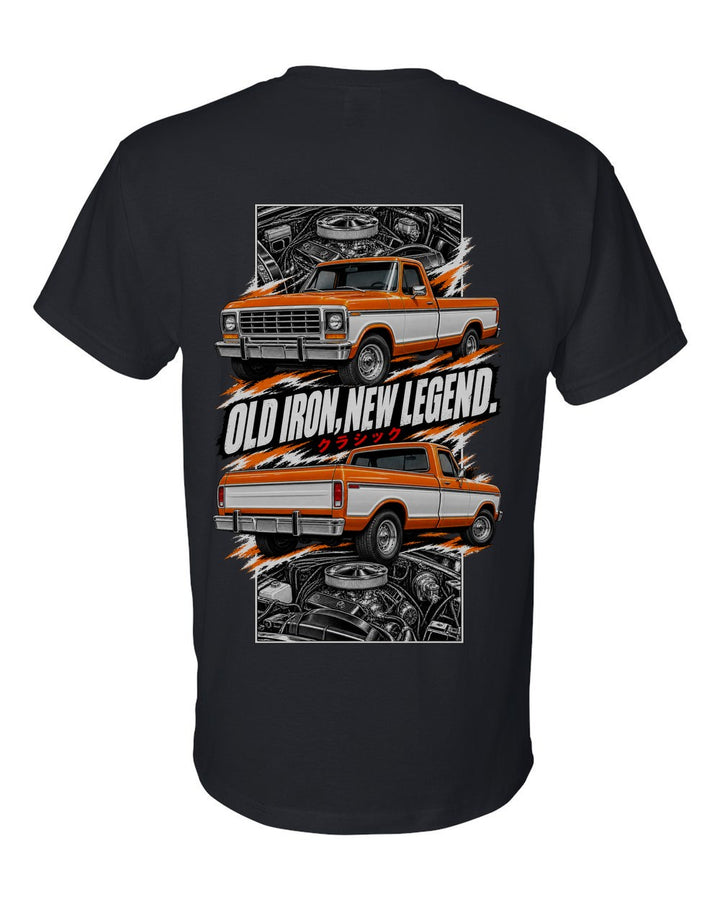 Ford F-150 1978 torn poster black t-shirt back view with the design