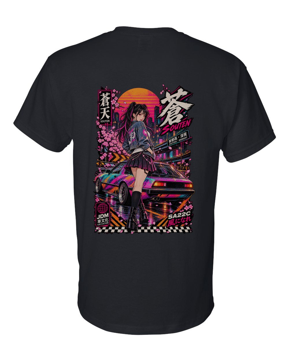 SOUTEN SA22C full-back artwork black t-shirt back view with the design