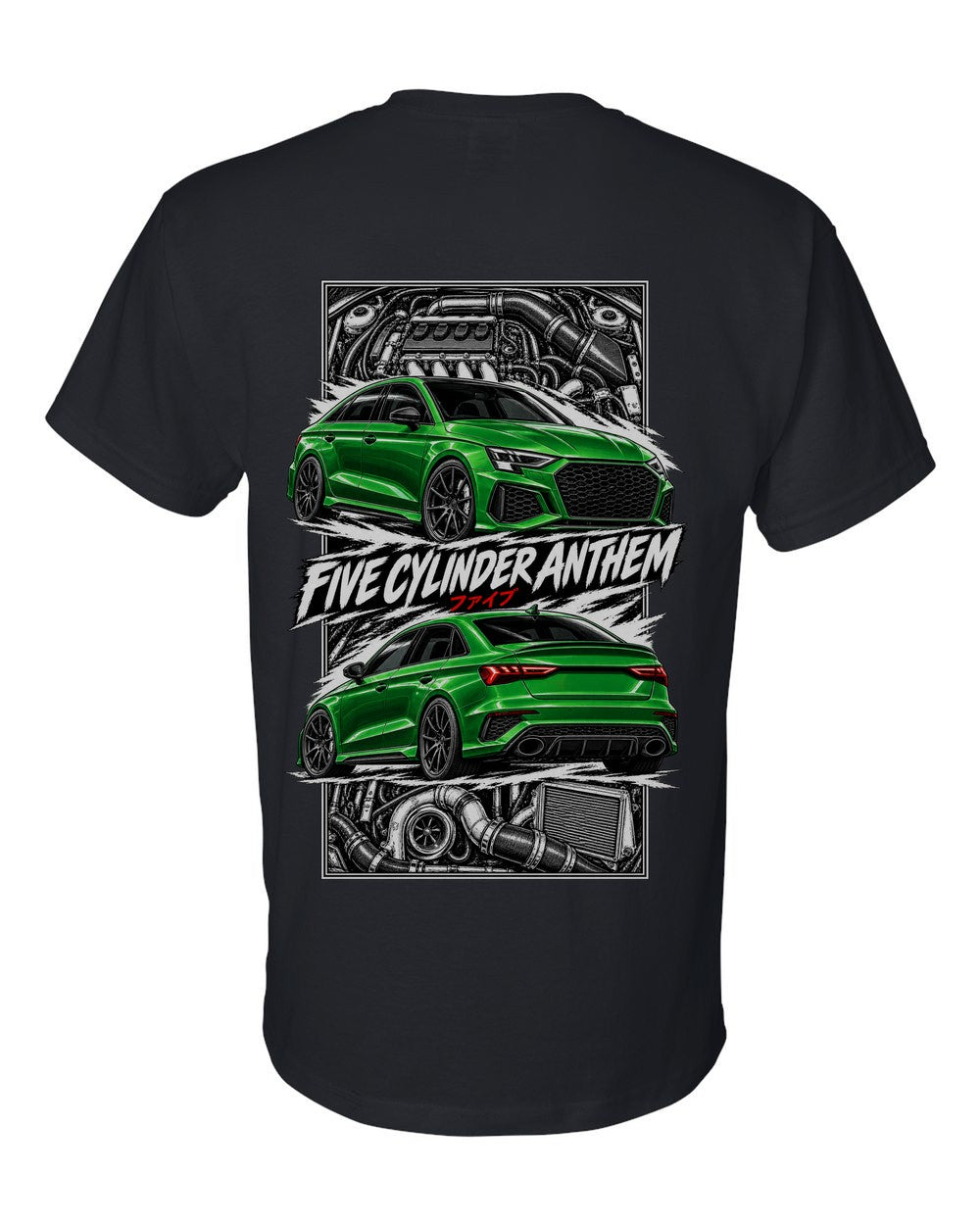 Audi Rs3 torn poster black t-shirt back view with the design