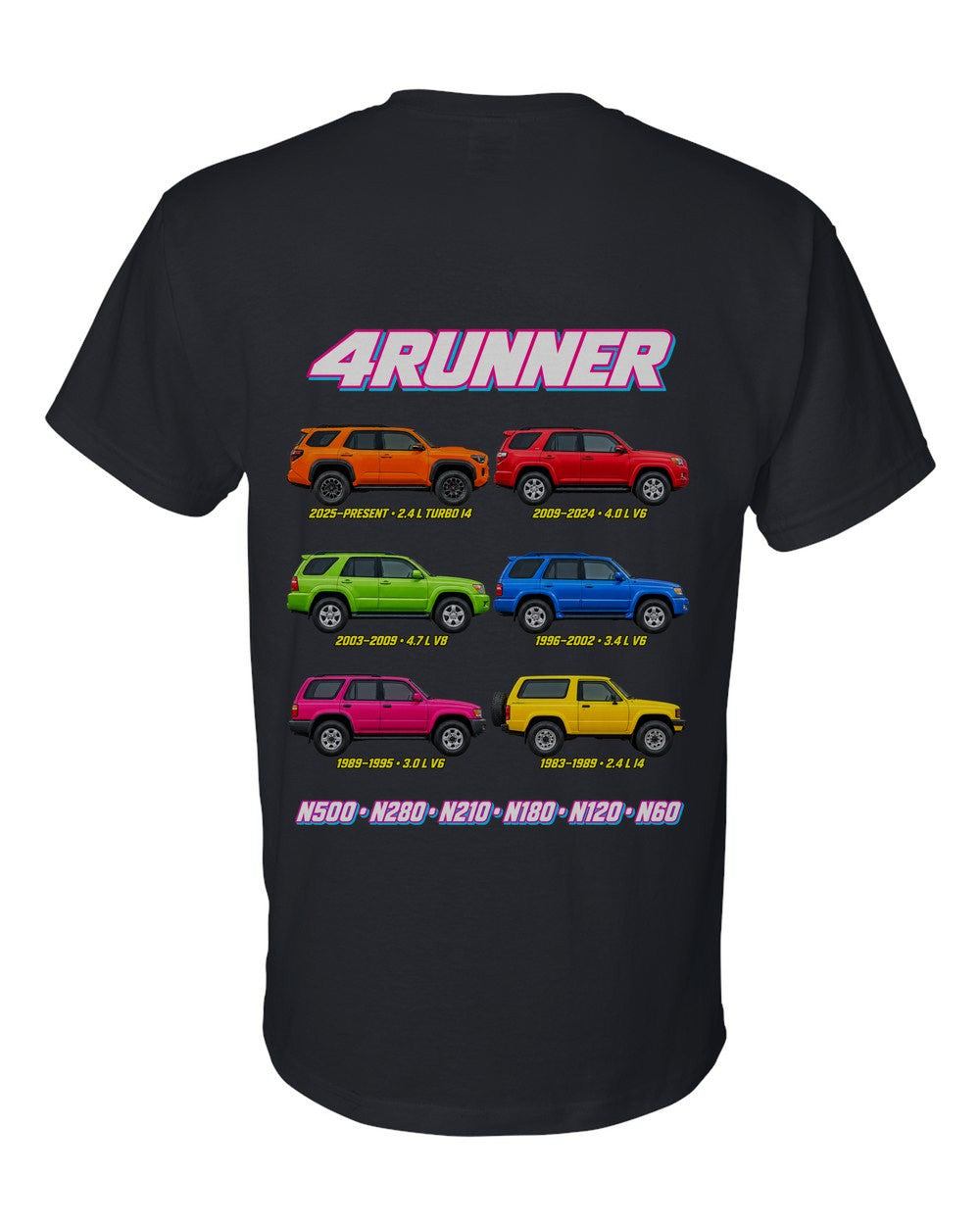 Toyota 4runner evolution poster black t-shirt back view with the design