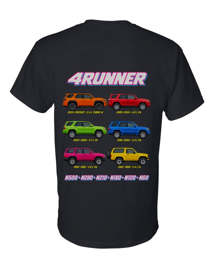 Toyota 4runner evolution poster black t-shirt back view with the design
