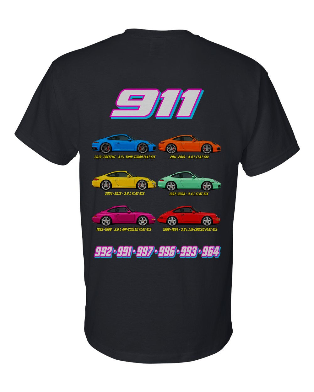 911 evolution poster black t-shirt back view with the design
