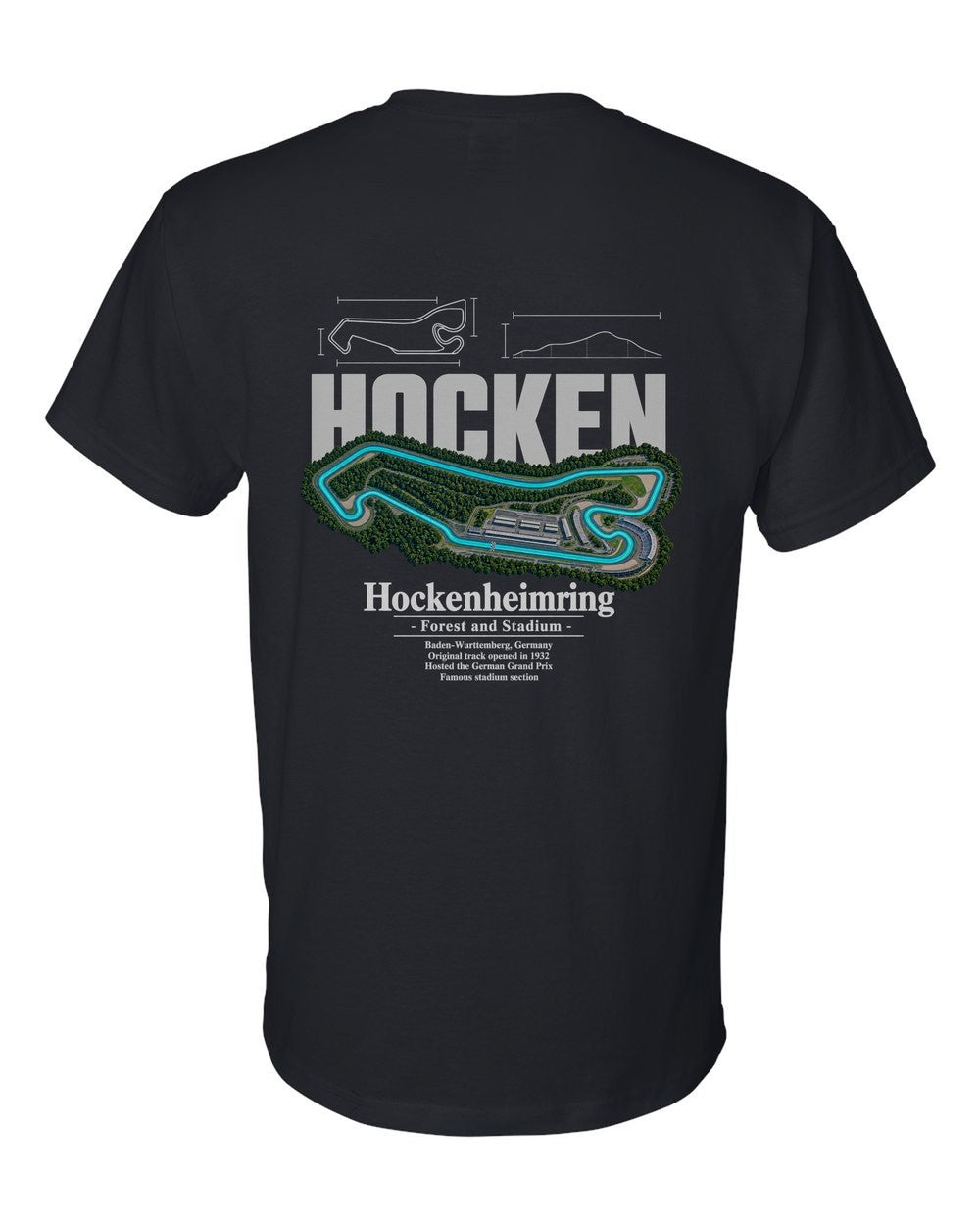 Hockenheimring black t-shirt back view with the design