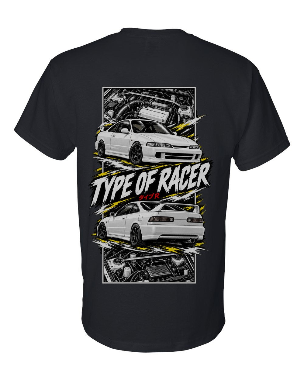 Acura Integra Dc2 torn poster black t-shirt back view with the design