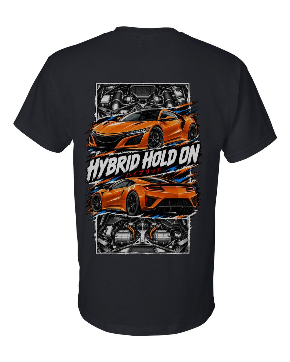 Acura NSX Nc1 torn poster black t-shirt back view with the design