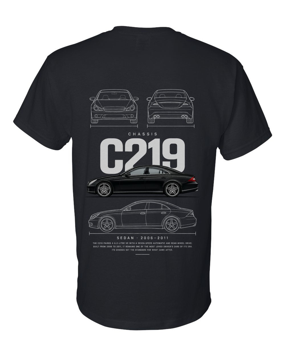 C219 full-back artwork black t-shirt back view with the design