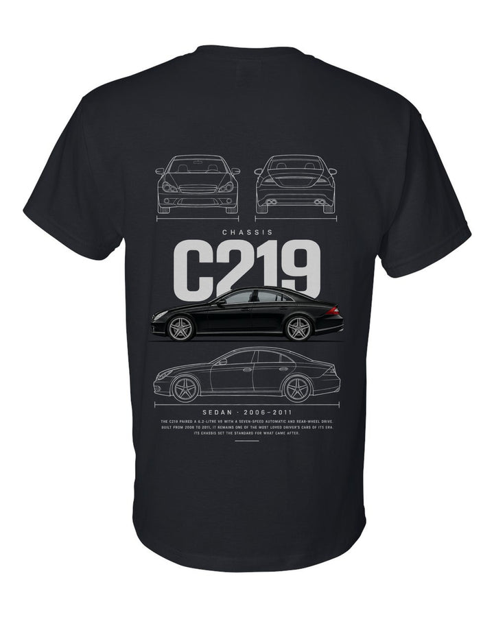 C219 full-back artwork black t-shirt back view with the design