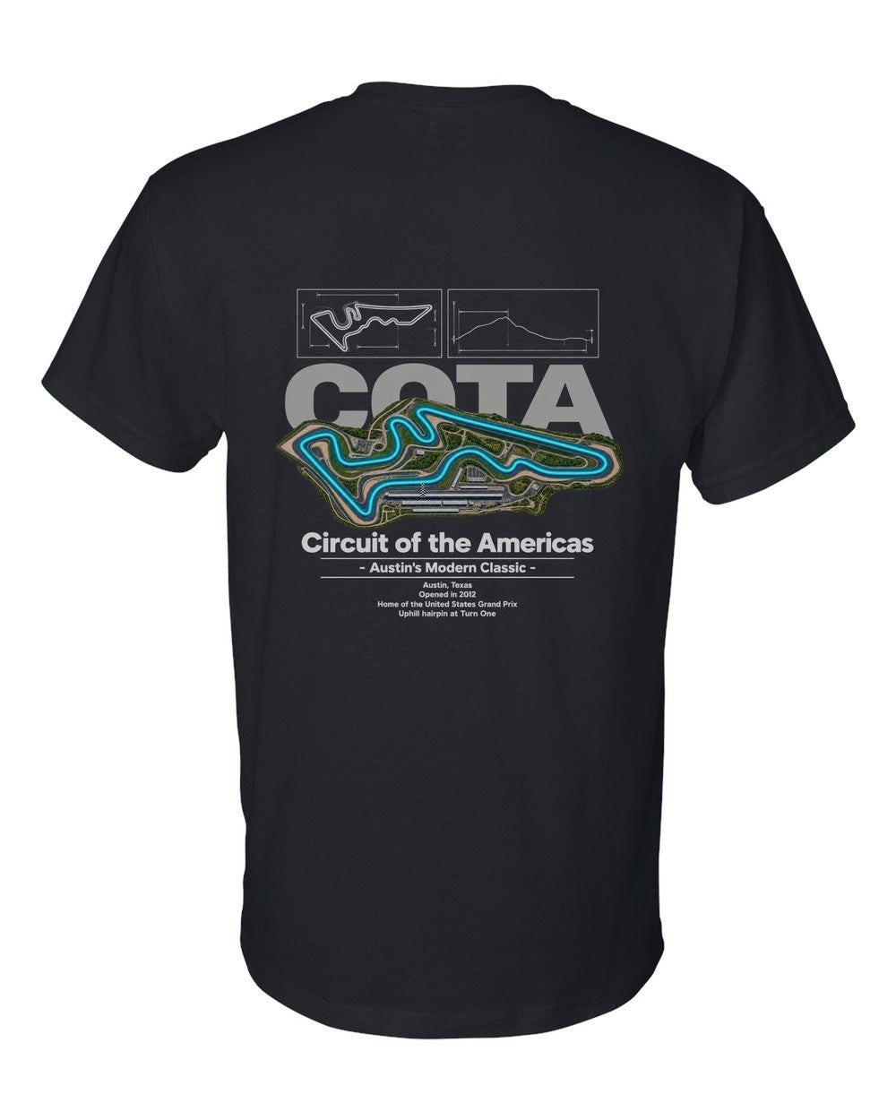 Circuit of the Americas black t-shirt back view with the design