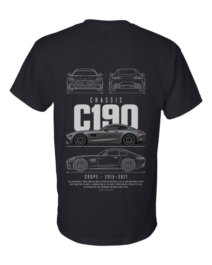 C190 full-back artwork black t-shirt back view with the design