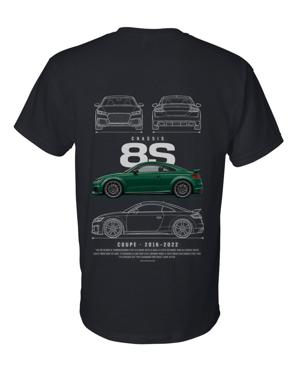 8S full-back artwork black t-shirt back view with the design