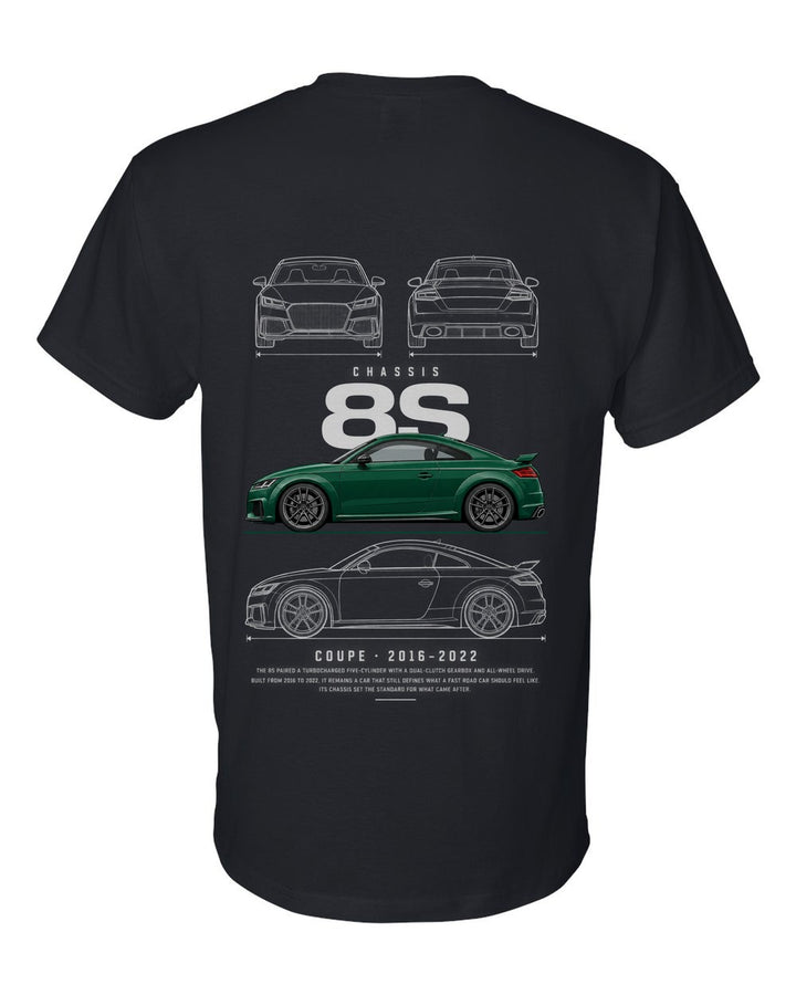 8S full-back artwork black t-shirt back view with the design