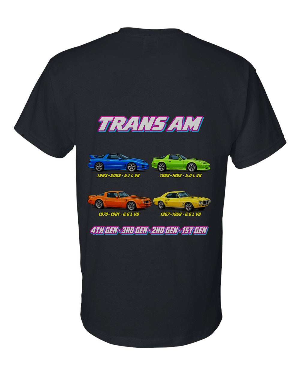 Pontiac Trans Am evolution poster black t-shirt back view with the design