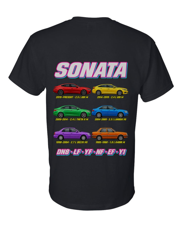 Hyundai Sonata evolution poster black t-shirt back view with the design