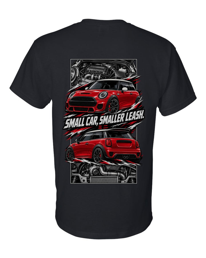 Mini John Cooper Works torn poster black t-shirt back view with the design