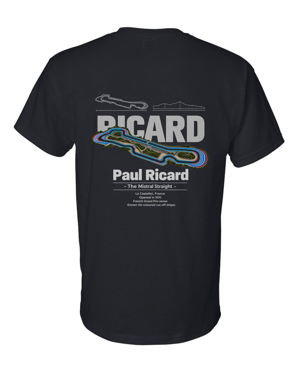 Paul Ricard black t-shirt back view with the design
