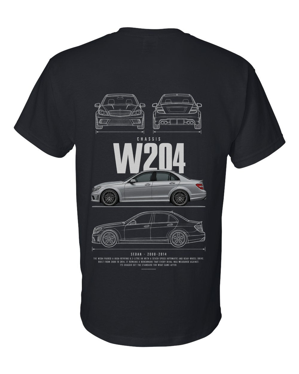 W204 full-back artwork black t-shirt back view with the design