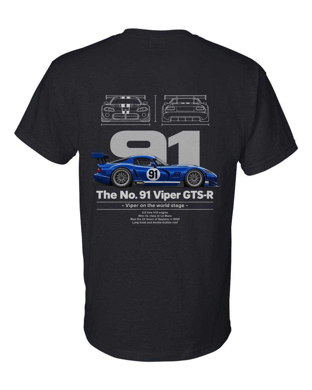 No. 91 Viper GTS-R black t-shirt back view with the design