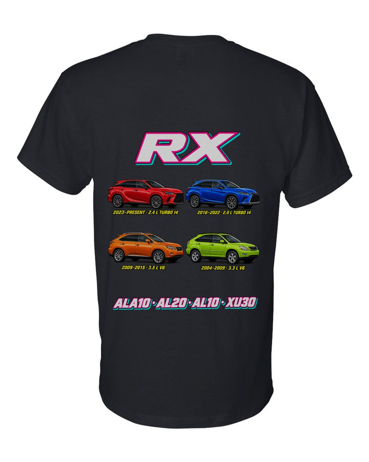 Lexus RX evolution poster black t-shirt back view with the design