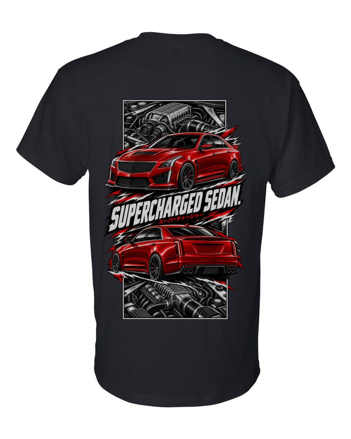 Cadillac CTS-V torn poster black t-shirt back view with the design