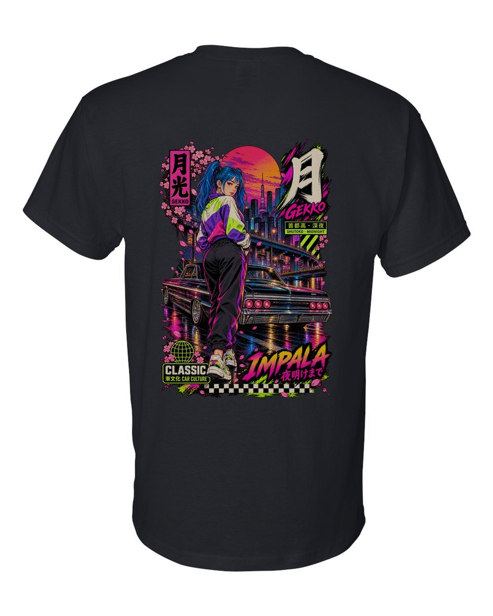 GEKKO IMPALA full-back artwork black t-shirt back view with the design