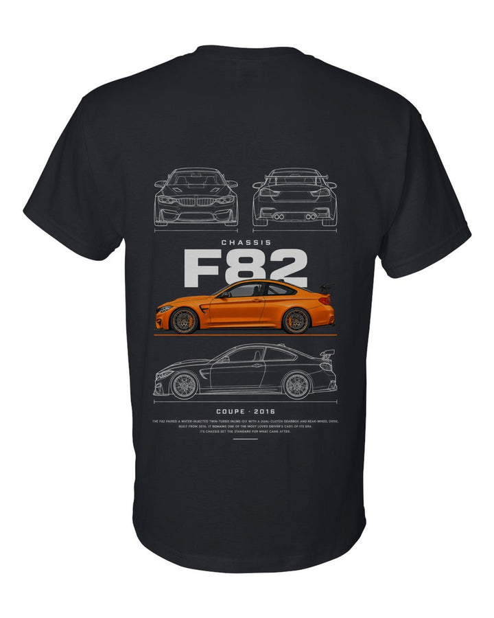 F82 full-back artwork black t-shirt back view with the design