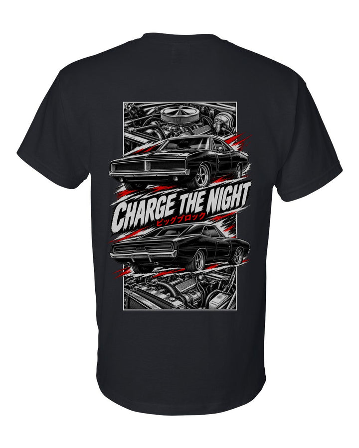 Dodge Charger 1969 torn poster black t-shirt back view with the design