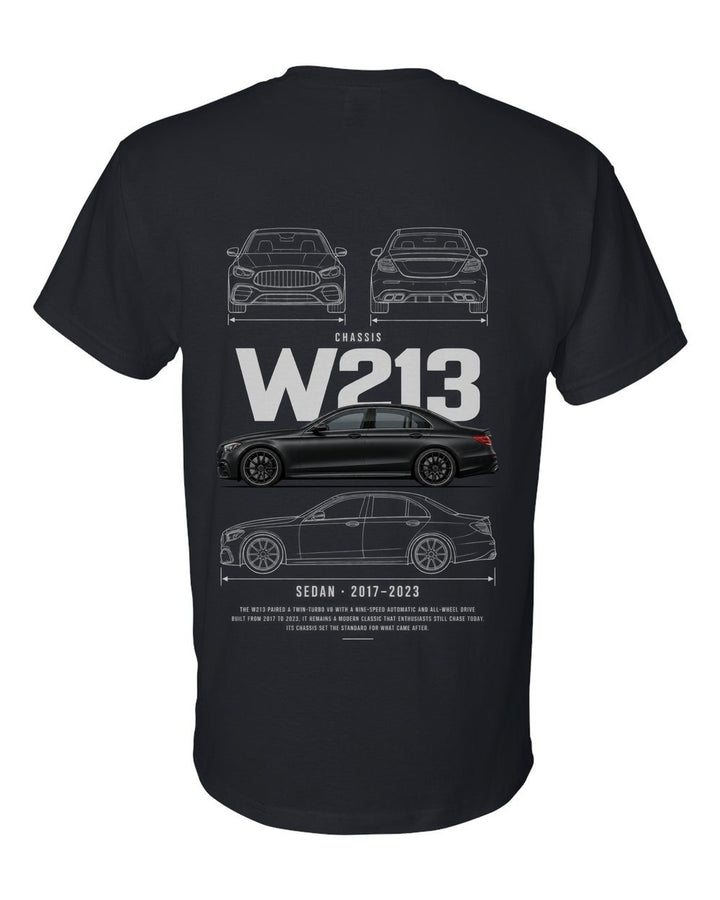 W213 full-back artwork black t-shirt back view with the design