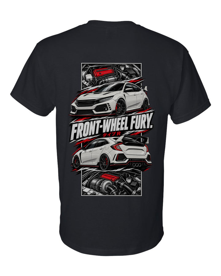 Honda Civic Fk8 torn poster black t-shirt back view with the design