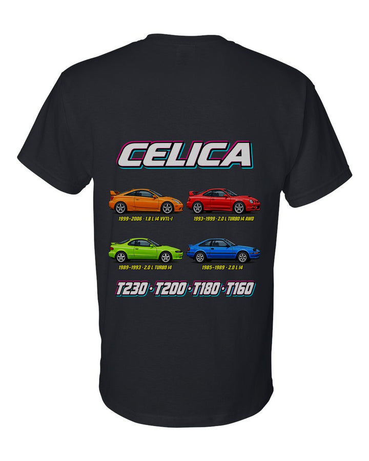 Toyota Celica evolution poster black t-shirt back view with the design