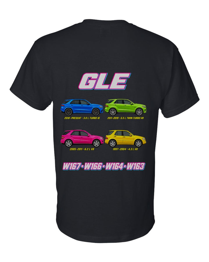 Mercedes GLE ML evolution poster black t-shirt back view with the design