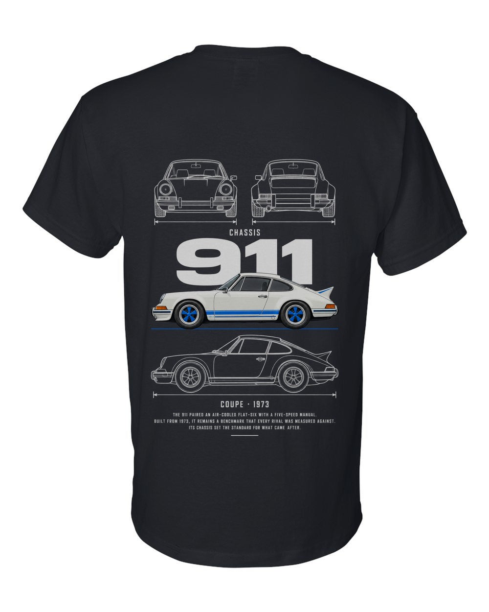 911 full-back artwork black t-shirt back view with the design