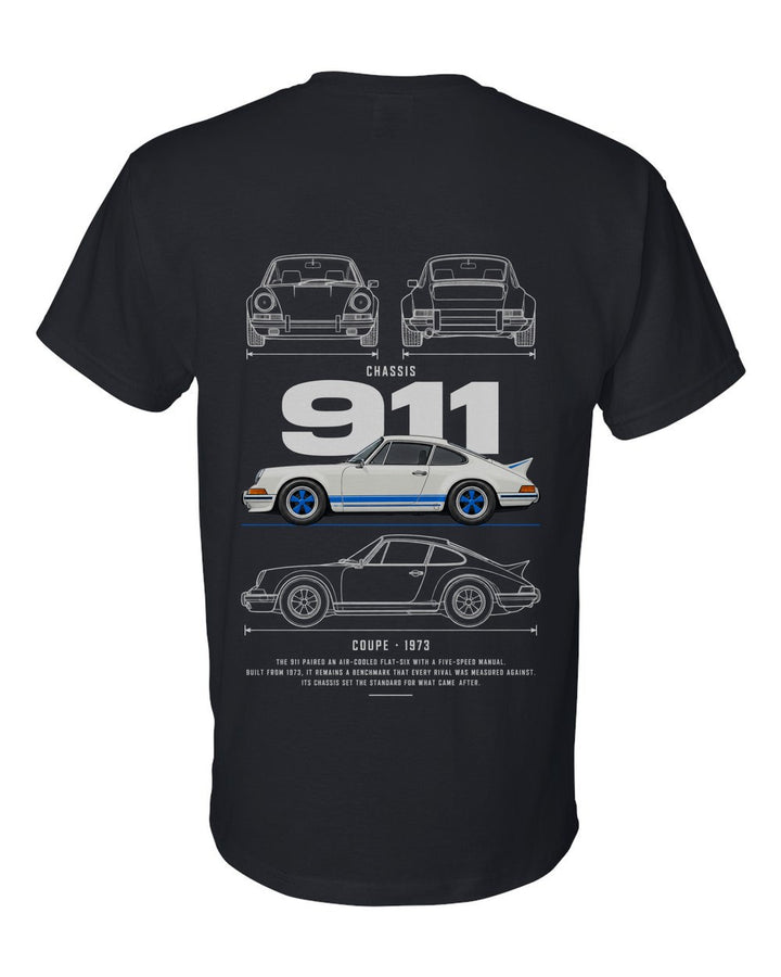911 full-back artwork black t-shirt back view with the design