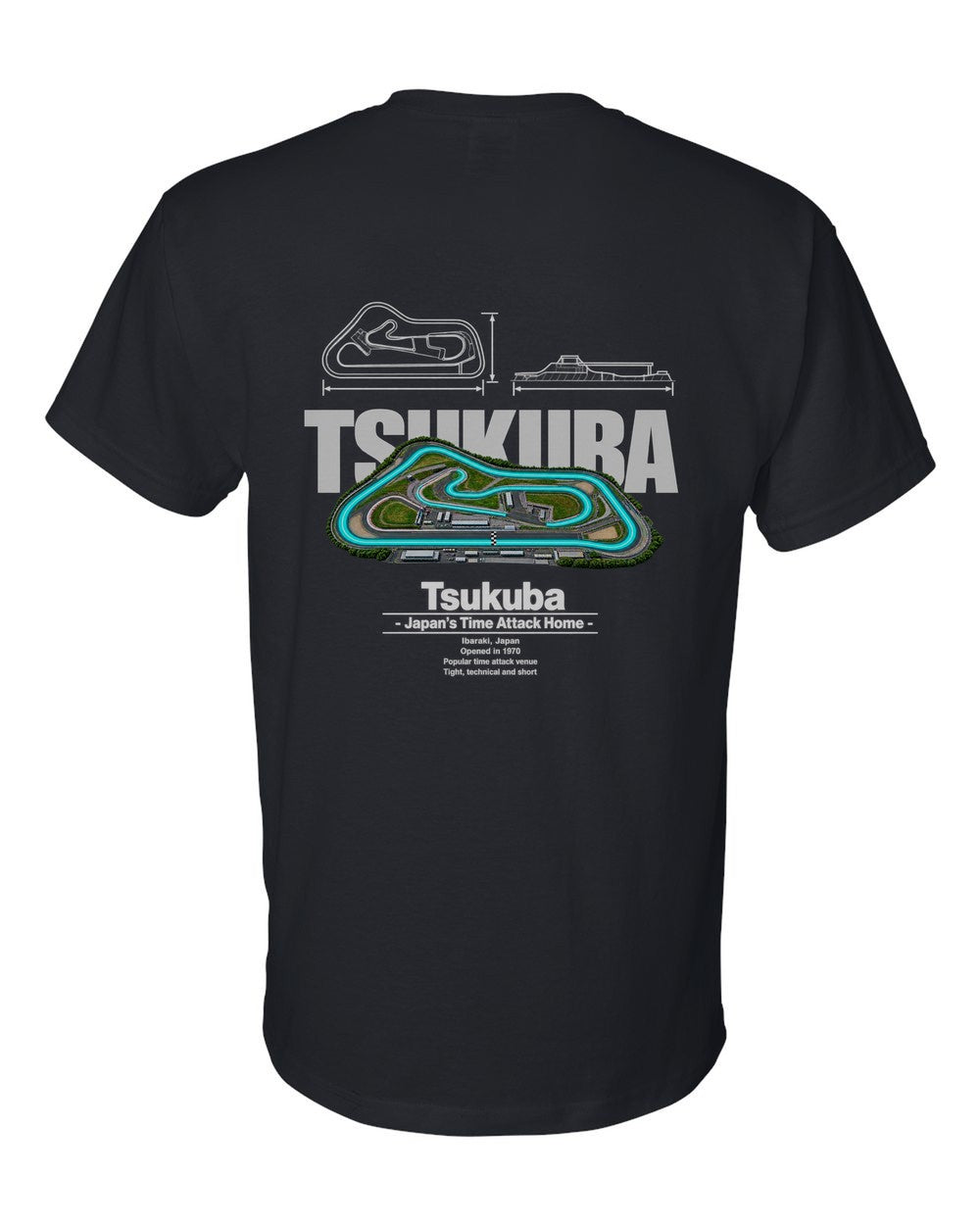 Tsukuba black t-shirt back view with the design